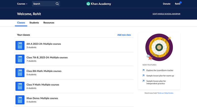 Your classes in Khan Academy