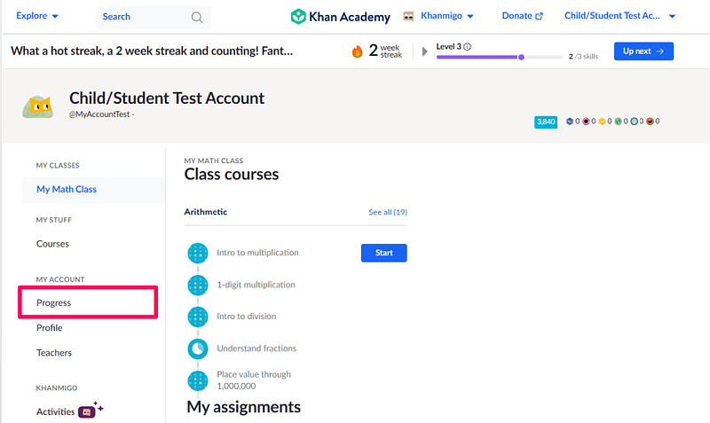 Khan Academy Student Account